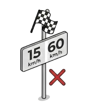 Respeitar as bandeiras, os limites de velocidade no paddock (15 km/h) e pitlane (60 km/h) e as indicações dos comissários de pista e elementos da Organização
